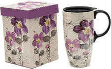 Ceramic Travel Mug with Silicone Lid, Vintage Etching / Sepia Illustration Design — listing 2