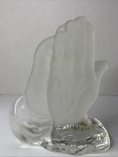 Viking Glass Frosted Praying Hands Iceberg Paperweight