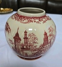 Red/Brown Transferware Lidded Canister with Scenic Architectural & Floral Pattern — listing 4