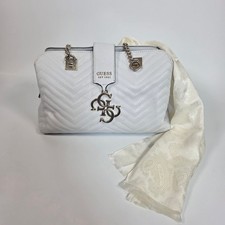 White Quilted Leather Handbag with Chain-Link Grommet Trim — listing 3