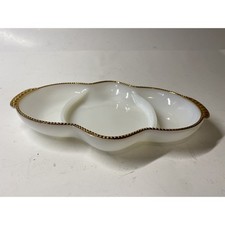 Fire King Milk Glass Three-Part Divided Relish Dish with Gold Beaded Rim — listing 4