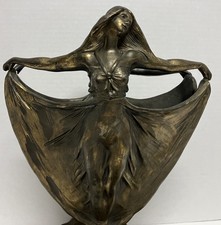 Antique Figural Spelter Lady Table Lamp with Two Floral Milk Glass Shades L. & F. Moreau, listing 4