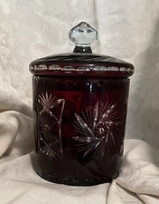 Vintage Cranberry Ruby Red Glass Covered Ginger Jar Urn with Hand-Painted Enamel Floral Decoration — listing 3