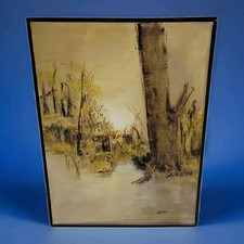 Mid-Century Pastoral Landscape Oil Painting Signed Julel, Framed