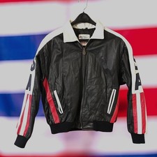 Michael Hoban Where M I WhereMI USA Flag Leather Bomber Jacket — listing 2
