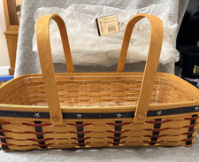 Longaberger Handmade Patriotic Americana Basket with Swing Handles and Pewter Flag Shield Tie-On, Dated 2005 — listing 4