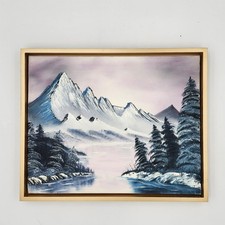 Vintage Original Oil Painting, Snowy Winter Cottage at Twilight, Framed Landscape — listing 2
