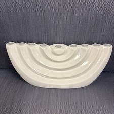 Ceramic Hanukkah Menorah (9-Branch Hanukkiah) with White & Blue Glaze — listing 5