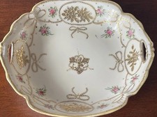 Pair of Antique Hand-Painted Porcelain Footed Salt Cellars/Nut Dishes with Roses and Gold Moriage — listing 3