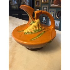 Roseville Pottery Freesia Ewer #902-10" in Brown (Tangerine) — listing 5