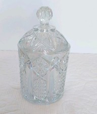 Vintage Pressed Glass Footed Covered Candy Dish with Grape & Leaf Pattern