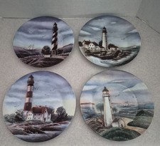 Set of 4 Decorative Lighthouse Collector Plates with Wrought Iron Anchor Wall Rack — listing 4
