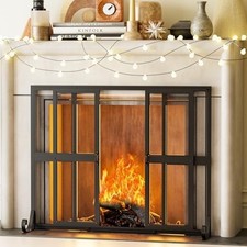 Three-Panel Wrought Iron Fireplace Screen with Scrollwork and Rosette Medallions — listing 5