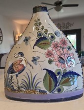 Vintage Cream Ceramic Baluster Vase with Blue Rose Decal and Gold Trim — listing 3