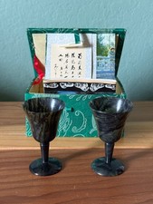 Chinese Hand-Carved Translucent Jade Cups, Pair (2.25" x 2.5") in Original Silk Fabric Presentation Box — listing 5