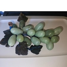 Vintage Carved Jade / Serpentine Stone Grape Cluster with Carved Leaves — listing 6