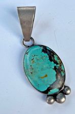 Native American Sterling Silver Turquoise Inlay Pendant Necklace & Earrings Set by HJ Chavez — listing 6