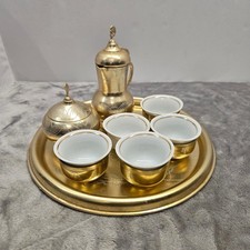 Vintage Brass Engraved Miniature Coffee/Tea Set with Tray, Coffeepot, Sugar Bowl and 4 Goblets — listing 2