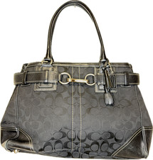 Coach Hampton Signature Jacquard Satchel with Horsebit Detail, Brown/Khaki — listing 3