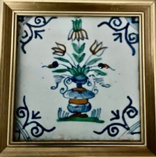 Antique Dutch Delft Polychrome Tulip Tile, Hand-Painted Tin-Glazed Earthenware, listing 6