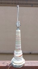 Vintage Hollywood Regency Marble & Gilt Metal Table Lamp with Frosted Glass Rose Globe Shade — listing 5