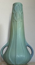 Briggle Ming Van Briggle Squat Vase Ming Turquoise Blue Leaf Design