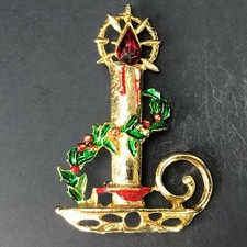 Vintage Figural Chamberstick Candle Holder Brooch with Rhinestones — listing 6