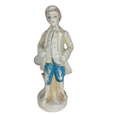 Vintage Porcelain Colonial Man Figurine with Mandolin, Blue & White with Lace Trim — listing 6