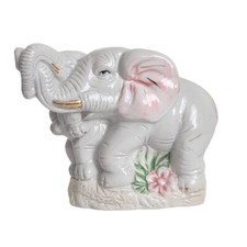 Vintage Ceramic Mother Elephant and Baby Figurine on Grass Base — listing 5