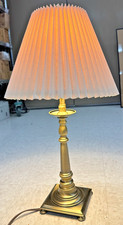 Vintage Brass Table Lamp with Pleated Gold Fabric Shade — listing 6