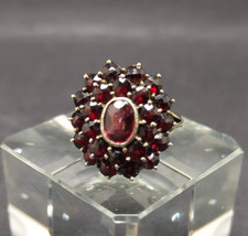 Vintage Garnet Cluster Flower Ring, Yellow Gold-Tone — listing 6