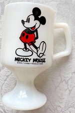 Vintage Walt Disney Productions Mickey Mouse Milk Glass Pedestal Footed Mug