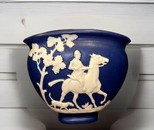Weller Chase Triple Vase, Cobalt Blue with Cameo Equestrian Hunt Scene — listing 2