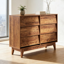 Vintage Rustic Wood-Grain Chest of Drawers with Wrought-Iron Style Handles — listing 2