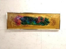Signed Abstract Mixed-Media Print with Gold Leaf Accents, Dated 1993
