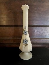 Fenton Custard Satin Glass Hand-Painted Floral Swung Bud Vase, 8.5 inch — listing 6