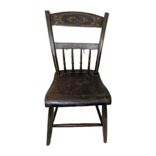 Antique 19th Century Country Plank-Seat Side Chair with Turned Spindle Back — listing 6