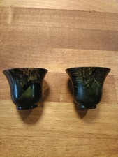 Chinese Hand-Carved Translucent Jade Cups, Pair (2.25" x 2.5") in Original Silk Fabric Presentation Box — listing 6