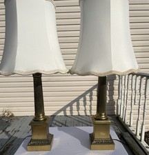 Antique Converted Brass Oil Lamp Table Lamp with Corinthian Column and Marble Base, 18" Tall — listing 4
