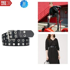 Set of 2 Studded Grommet Belts - Pink Double-Prong & Black Eyelet
