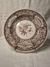 transferware dinner Vintage Brown Transferware Floral Porcelain Dinner Plate with Oval Side Dish
