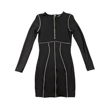 Maniere de Voir Black Contrast-Stitch One-Sleeve Bodycon Mini Dress with Front Zip — listing 3