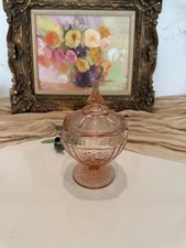 Vintage Pink Depression Glass Ruffled Console Bowl with Radiating Sunburst Pattern — listing 6