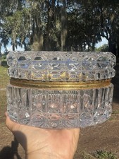 Small Cut Glass Trinket Bowl with Scalloped Rim, Diamond and Fan Pattern — listing 5
