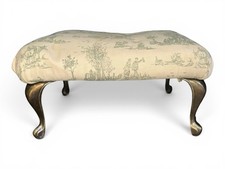 Vintage Queen Anne Style Footstool with Cabriole Legs and Floral Tapestry Upholstery — listing 4