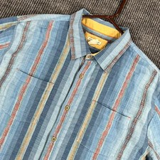 Carbon Men's Striped Button-Up Shirt with Floral Contrast Trim, Size XL — listing 4