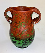 Weller Pottery Greora Vase 9 inch, Red Green Textured Volcanic Glaze
