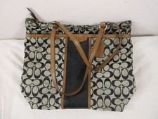 Coach Signature Jacquard Black Leather Trim Tote Bag