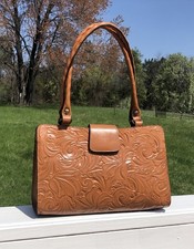 Patricia Nash Distressed Leather Studded Tote Bag in Tan/Cognac — listing 3