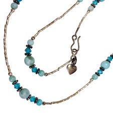Beaded Station Necklace with Faceted Quartz, Amazonite Coin Beads & Crystal Bicone Accents — listing 2